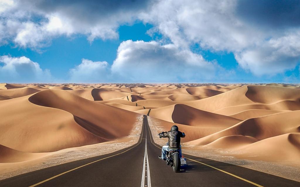 照片,方式,沙丘,道路,摩托车,沙漠,拼贴,沙子,photoshop,摄影师,AndrésNieto Porras,...