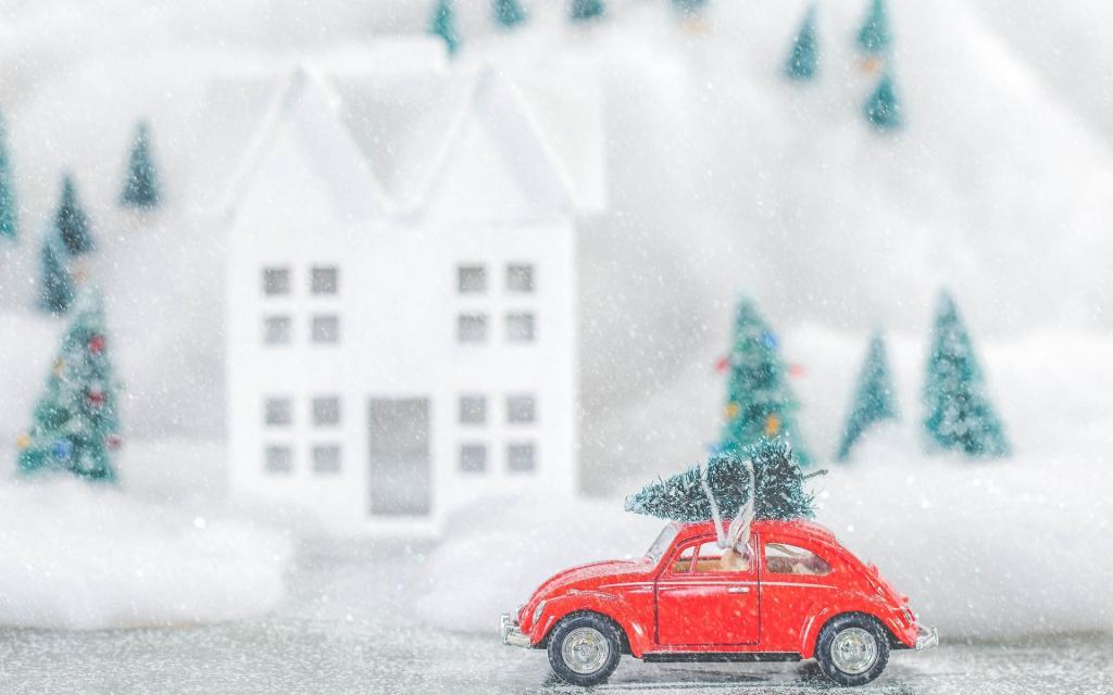 圣诞节,新年,树,大众汽车,树,冬天,雪,玩具,机器