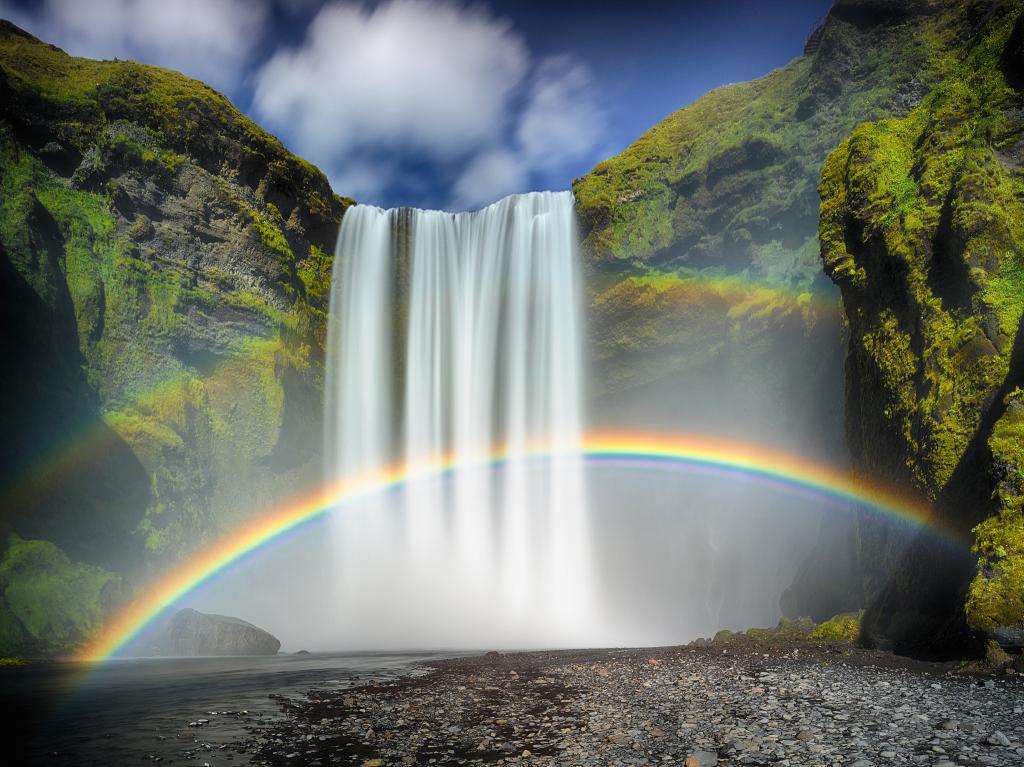 瀑布,彩虹,斯科加瀑布,冰岛