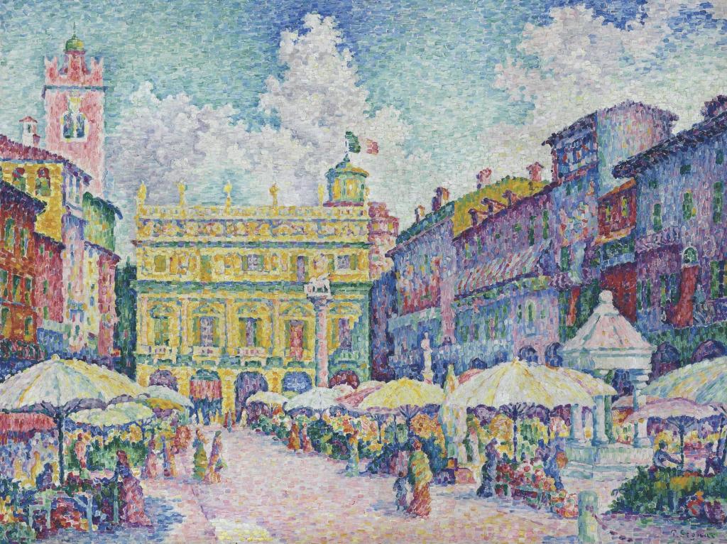 主页,点彩派,在维罗纳的市场广场,保罗·西涅克,城市景观,图片
