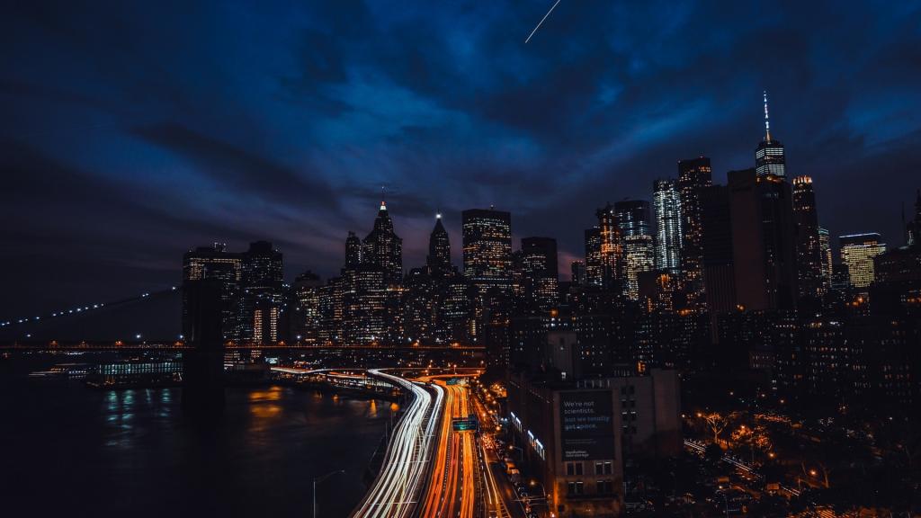 纽约摩天大楼,布鲁克林大桥,美国,夜晚城市的灯光,长廊