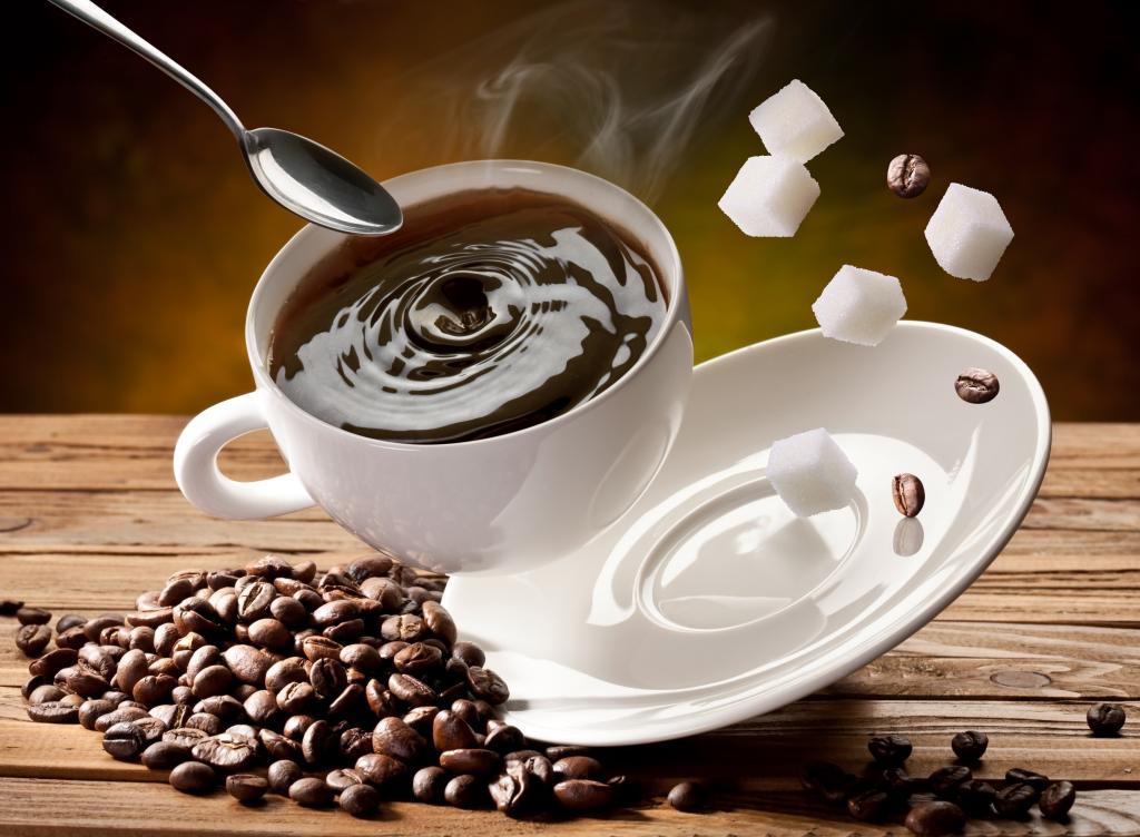 杯,咖啡,糖,飞碟,粮食,立方体,白色,勺子