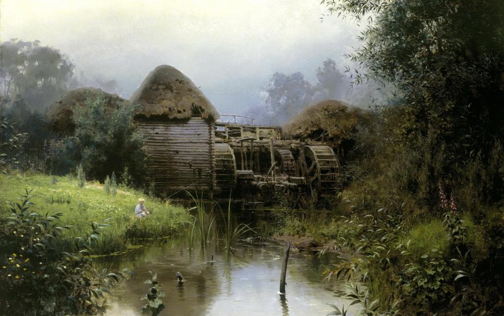 Polenov,轧机,池塘,景观