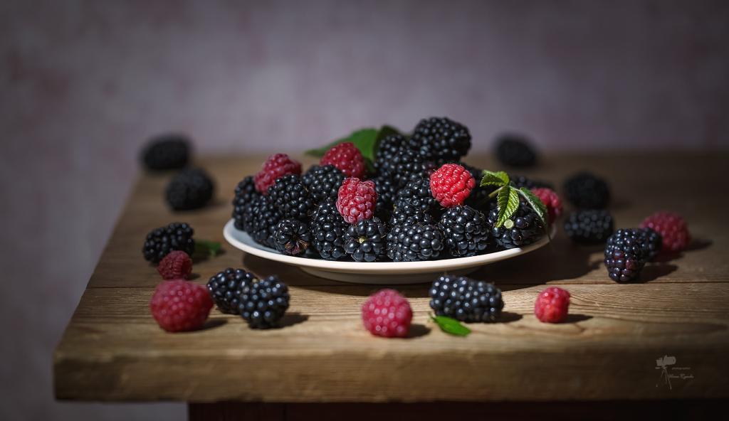 碗,覆盆子,夏天,黑莓,浆果