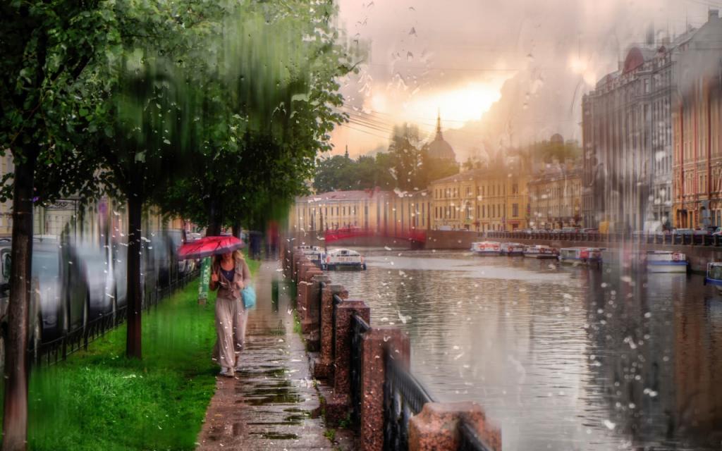Wallpaper俄罗斯,女孩,圣彼得堡,雨伞,雨,滴