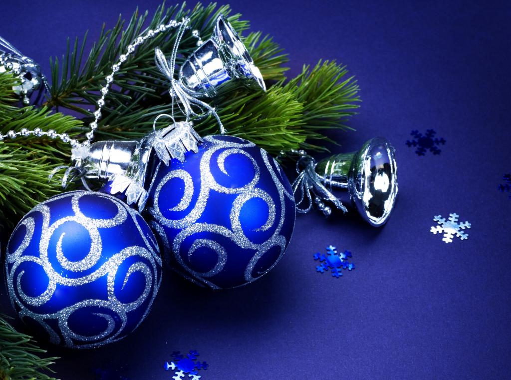 银,蓝色,新年,分支,圣诞节,玩具,雪花,新年,圣诞节,蓝色背景,亮片,树,...