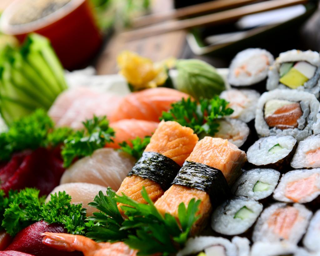 欧芹,日本料理,日本料理,卷,鱼,卷,鱼,香菜,寿司,寿司