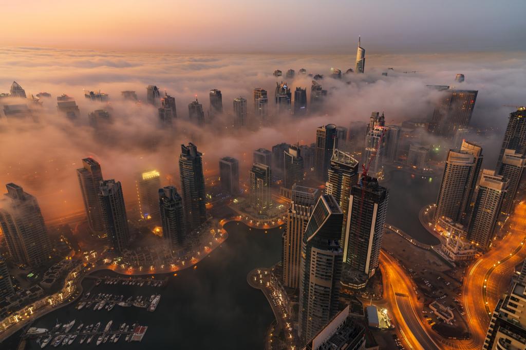 有雾,景观,云,烟,摩天大楼,迪拜