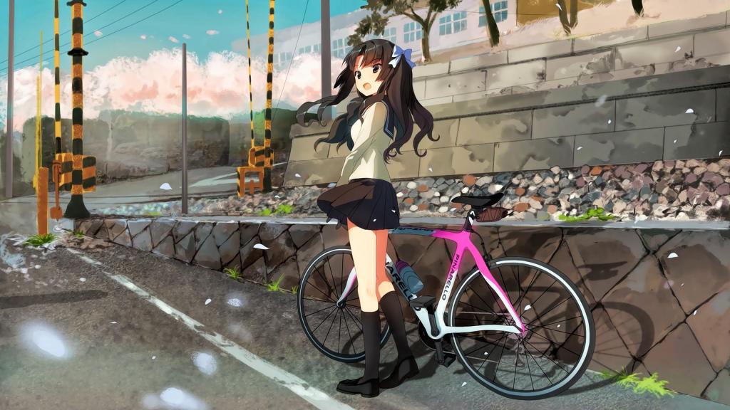 动漫,街道,自行车,自行车的女孩,通过sanoboss,城市,女孩,bishojo,日本