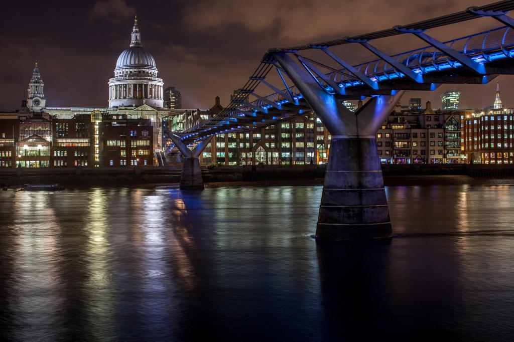 在晚上,伦敦,泰特现代,泰米尔语高清壁纸桥视图