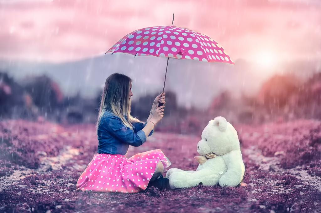 女孩,Alessandro Di Cicco,我和泰迪熊,雨伞,雨
