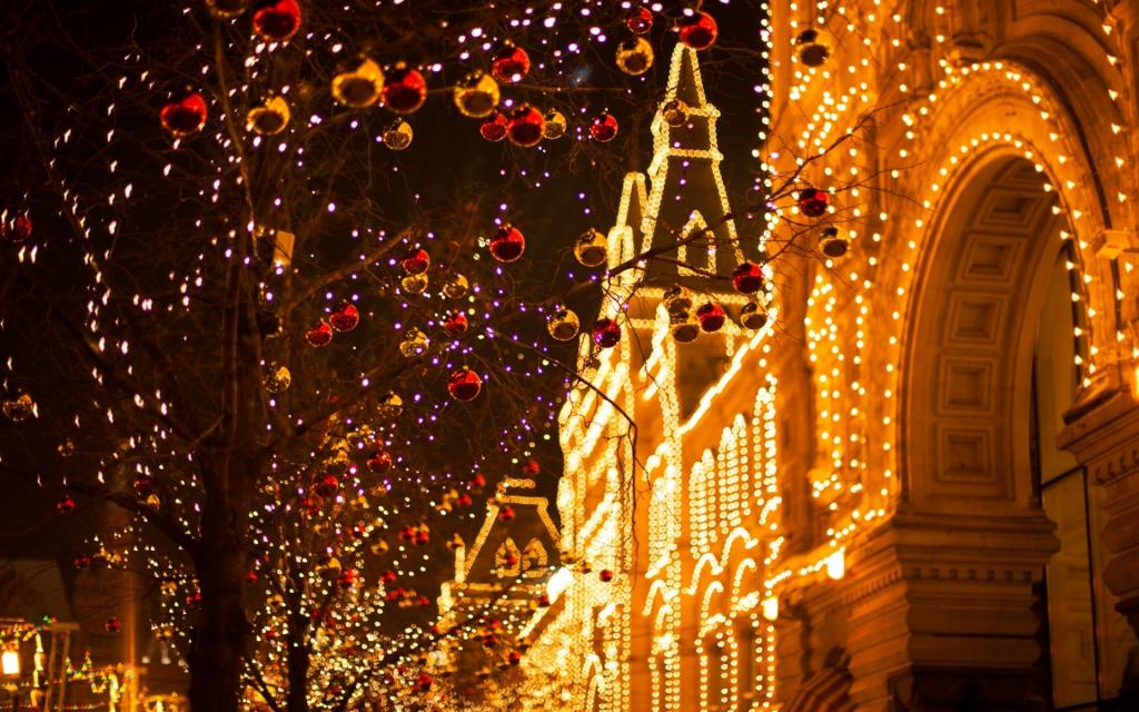 灯,景,新的一年,晚上,城市,圣诞节