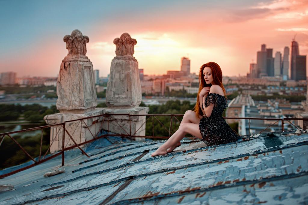 伊琳娜Gusarova,屋顶上的日落,腿,屋顶,城市,乔治Chernyadev,艾拉,日落