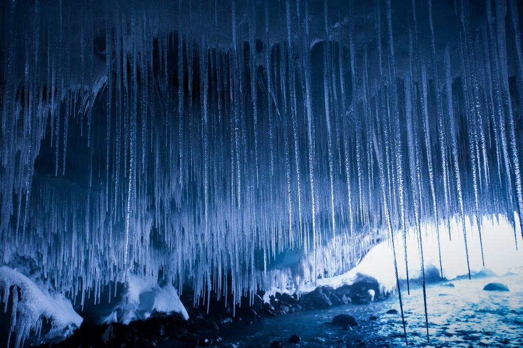 自然,冰柱,水,洞穴,冬天