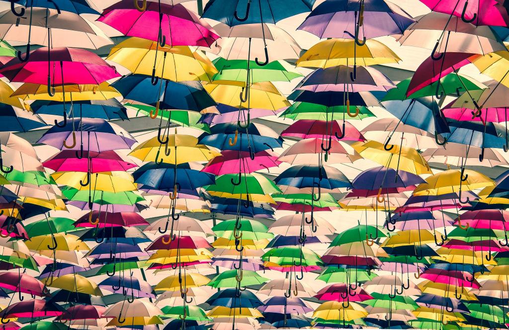 很多,五颜六色,雨伞,背景