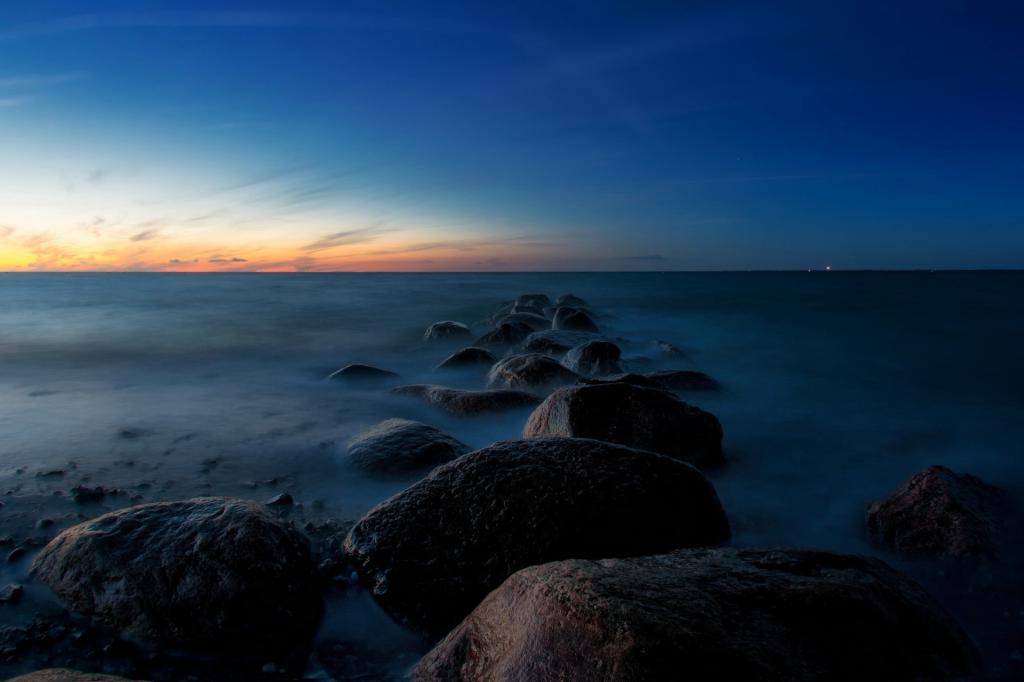 海,景观,夜晚,石头