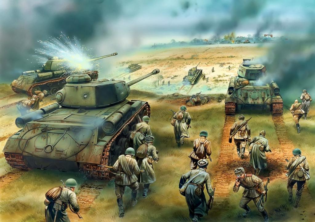 士兵,坦克,T-34-85,红军,进攻