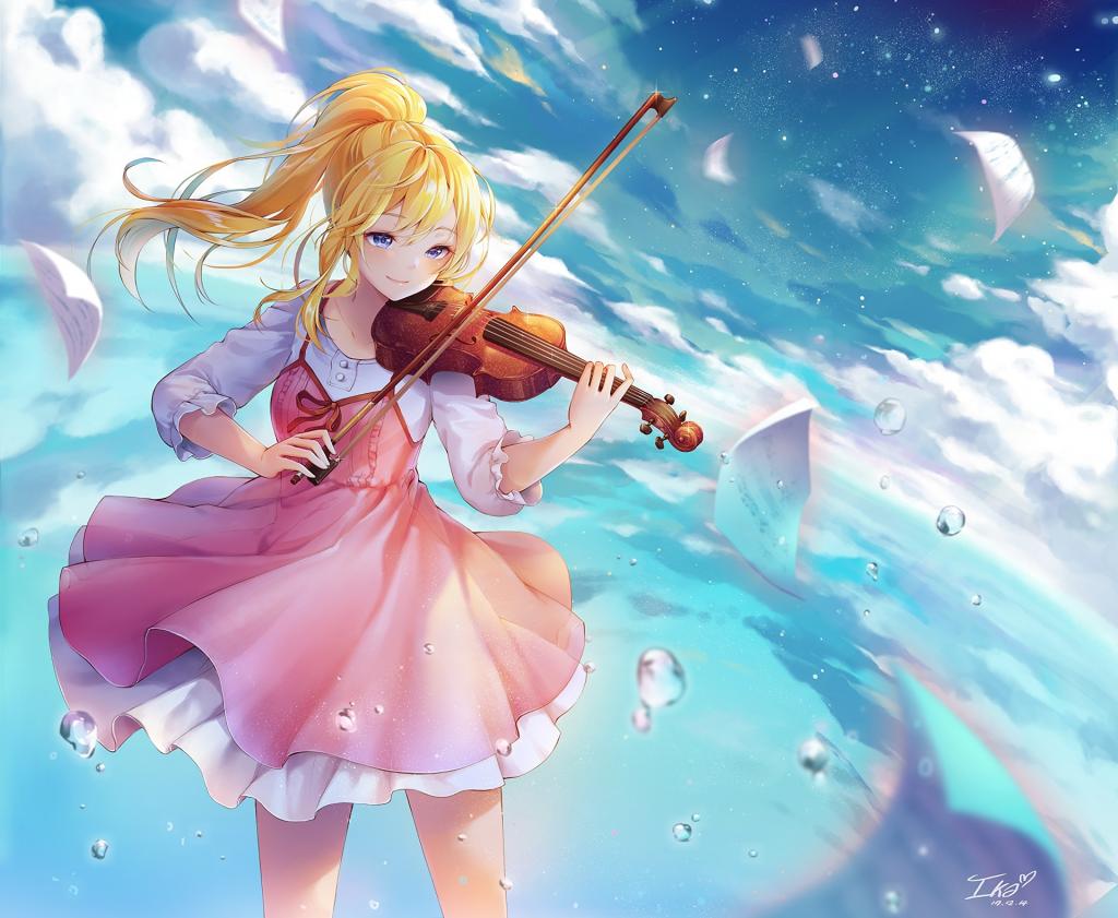 看,动漫,女孩,小提琴,Shigatsu wa Kimi no Uso