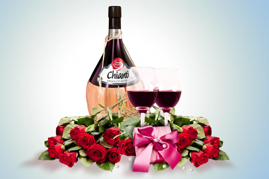 鲜花,礼物,酒,酒,礼物,浪漫,玫瑰,玫瑰,眼镜,玻璃