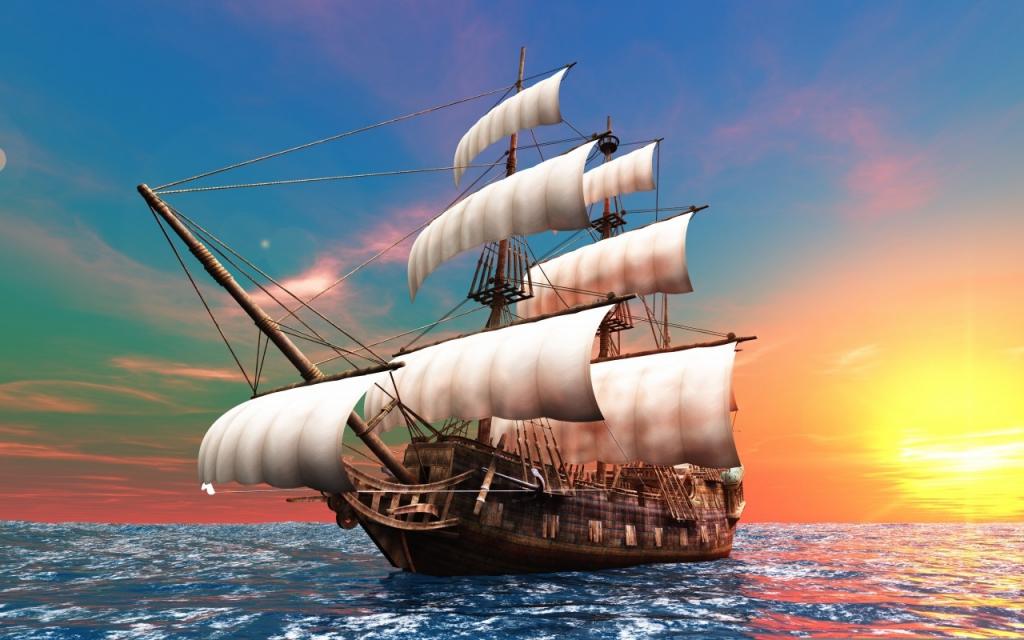 壁纸图形,船舶,船首斜桅,黎明,帆船,帆,海洋,太阳,双桅杆,桅杆