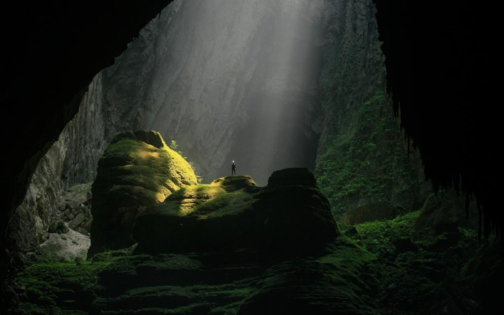 人,岩石,光,洞穴,越南
