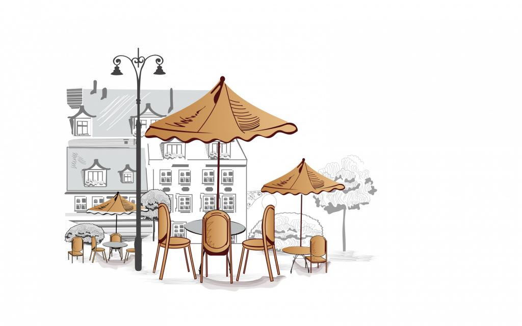 街头咖啡厅,灯笼,家,树,表,Windows,椅子,遮阳伞