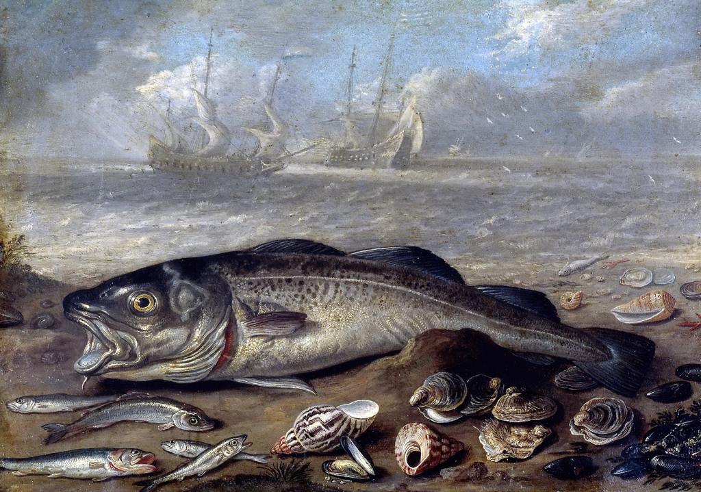 在风景,图片,船上的静物,Jan van Kessel长老,鱼和贝壳...