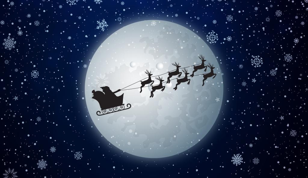 新年,月亮,假日,雪橇,苍蝇,圣诞老人,鹿,极简主义,冬天,满月,...