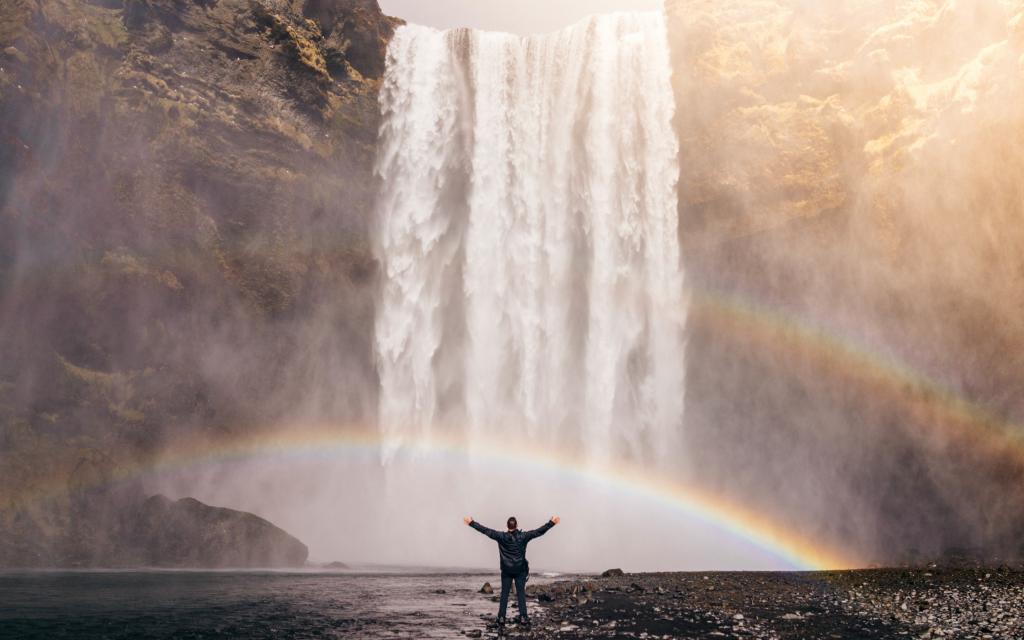 岩石,彩虹,冰岛,瀑布,冰岛,范围