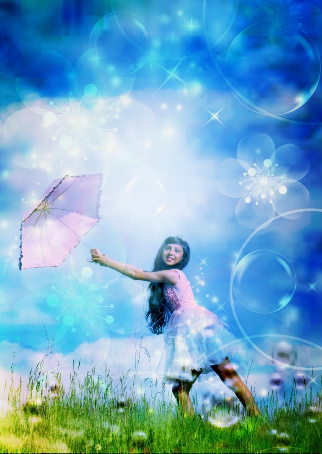 粉红色的雨伞花园照片高清壁纸上的女孩