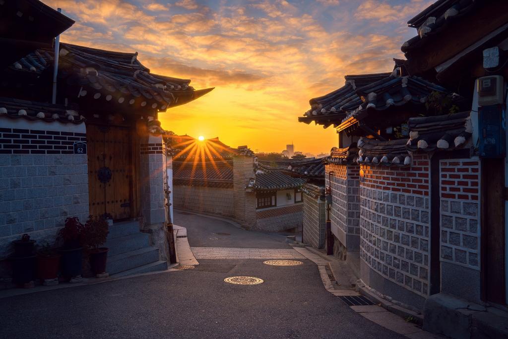 首尔,早上,老城,黎明,韩国