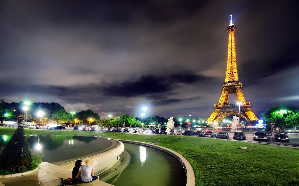 巴黎,塔,夜晚,城市