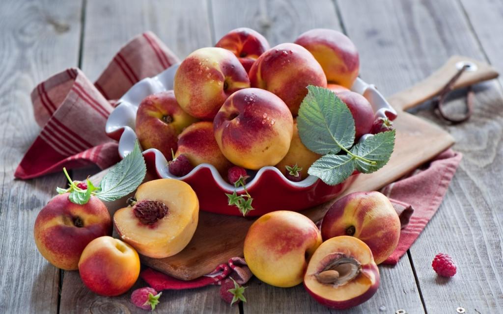 壁纸板,桃子,叶子,浆果,覆盆子,水果,安娜Verdina,油桃,菜肴