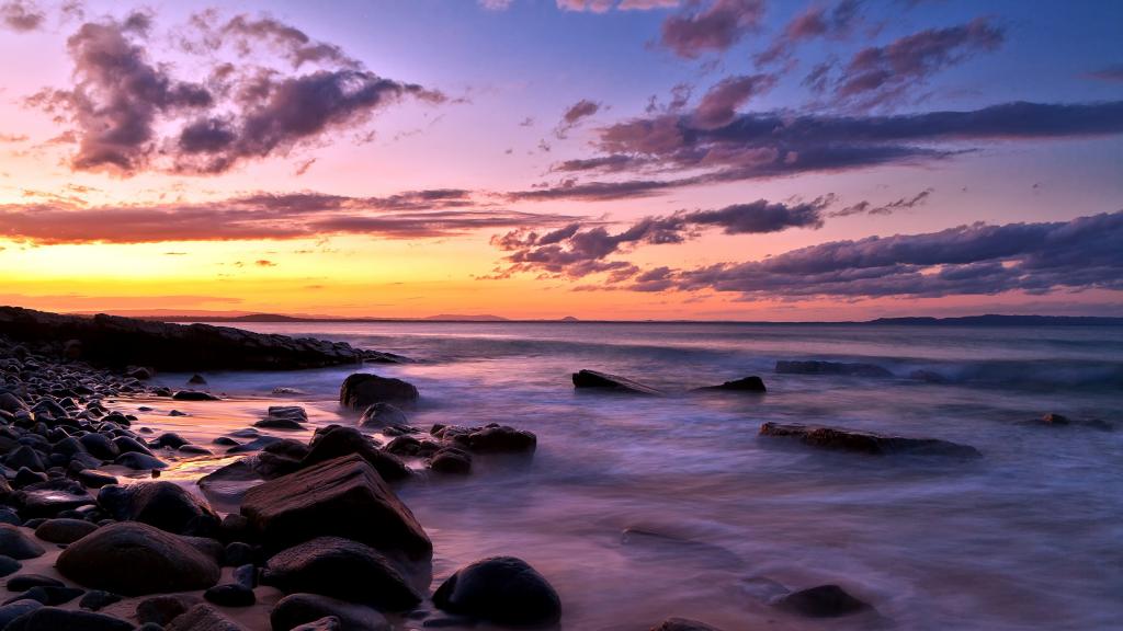 海,岩石,景观,日落