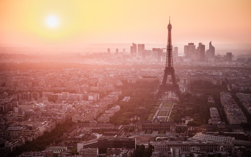 早上,法国,巴黎,艾菲尔铁塔,雾,法国,黎明,城市,查看,巴黎
