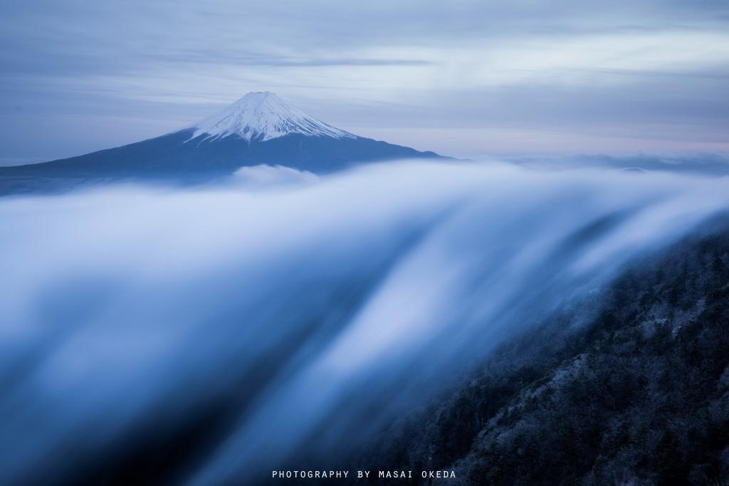 富士山,早晨,雾,日本,小溪,stratovolcano,富士山,本州岛
