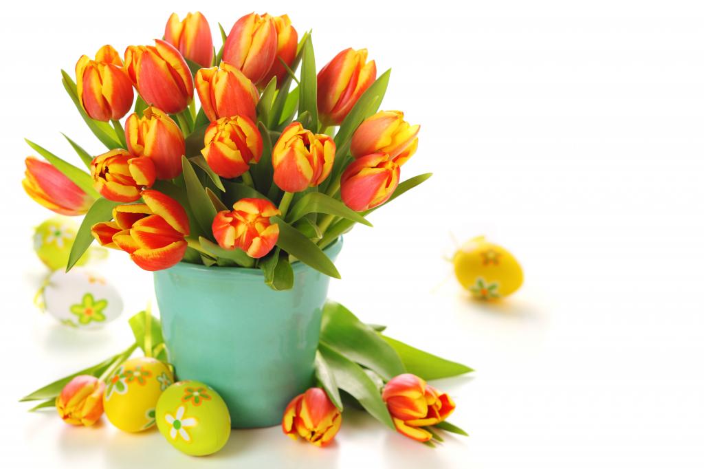 鲜花,鸡蛋,花束,桶,郁金香,复活节