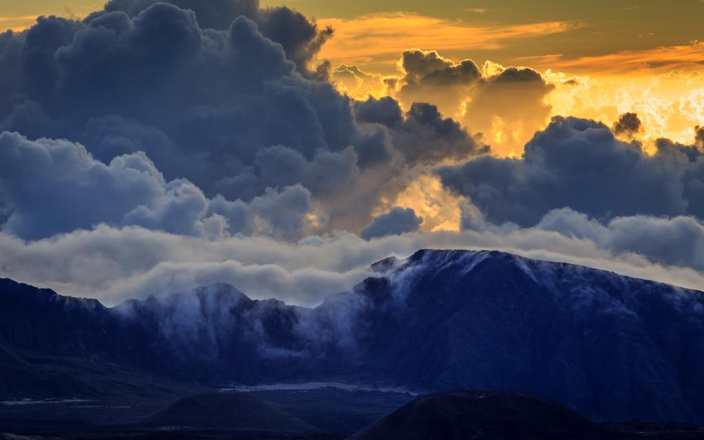 毛伊岛,Haleakala,山,景观,云