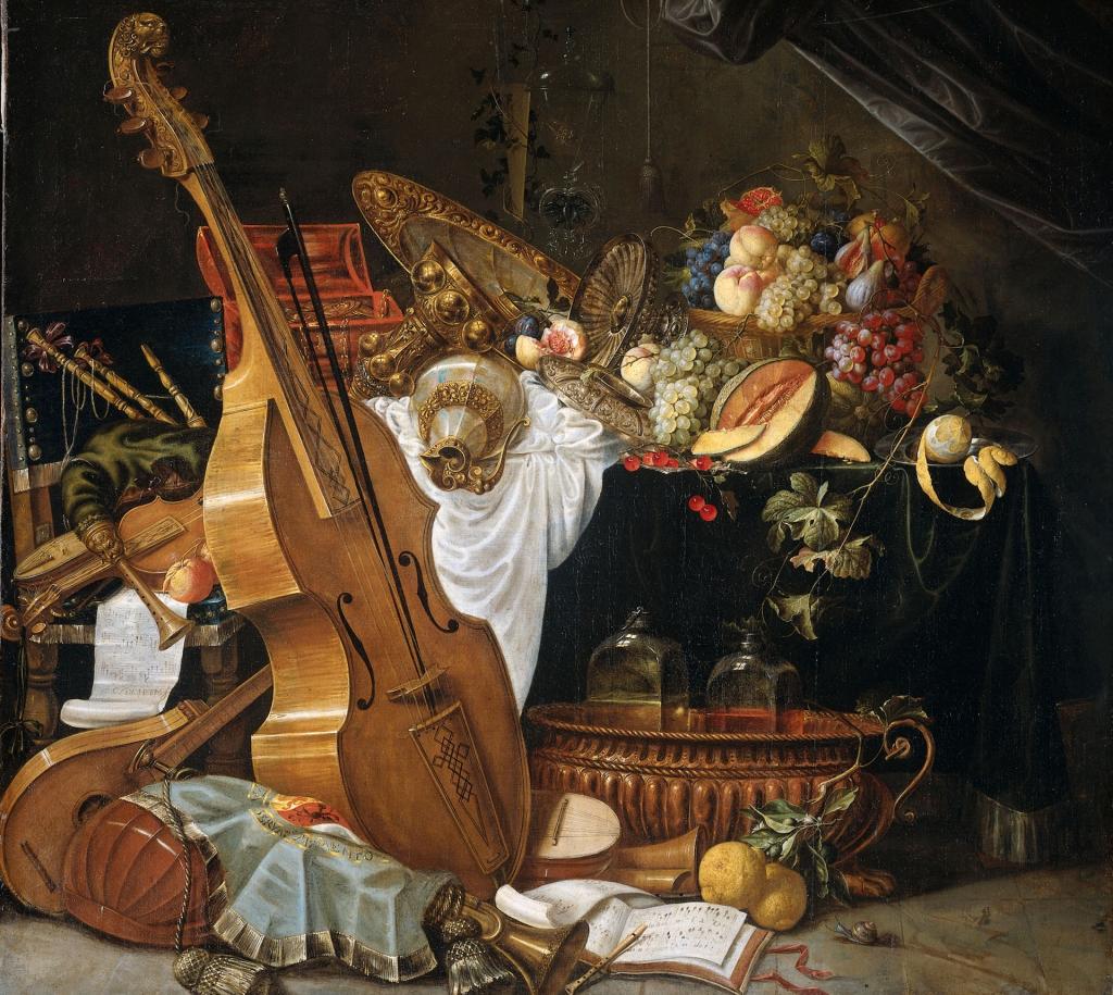 Cornelis德下摆,乐器,静物,水果,图片