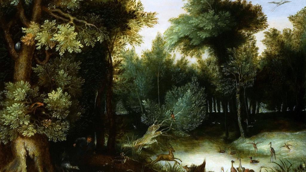壁纸图片,Jan Brueghel老人,与猎人的森林景观