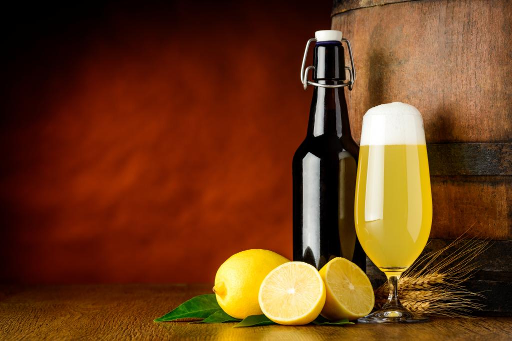 啤酒,黄色,柠檬,水果,小穗,柑橘,果汁,玻璃,桶,瓶