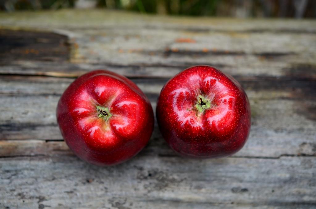 两个红色水果放在焦点摄影高清壁纸灰色木板上