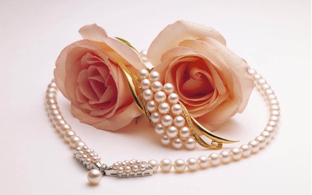 壁纸胸针,两个,玫瑰,珍珠