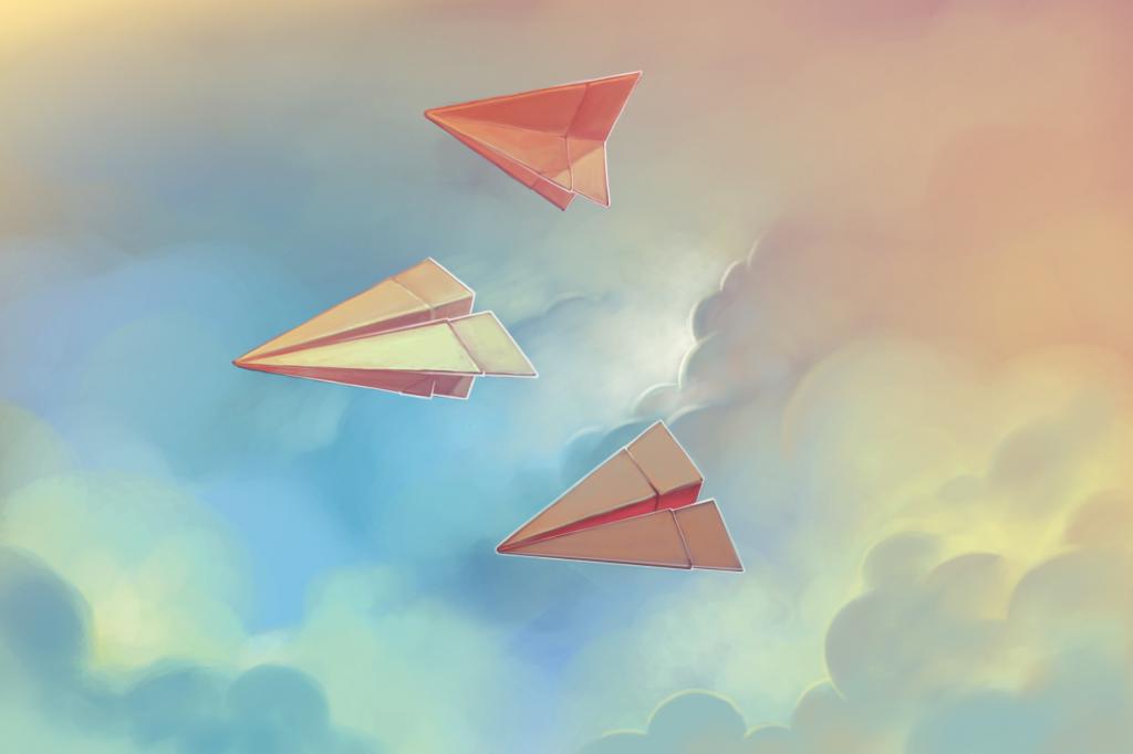 飞机,艺术,纸,天空,纸,云,飞机