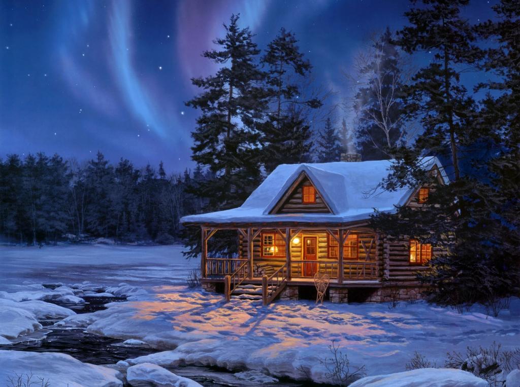 灯雪冬天绘画日志达雷尔布什水木房子夜流晚上表演