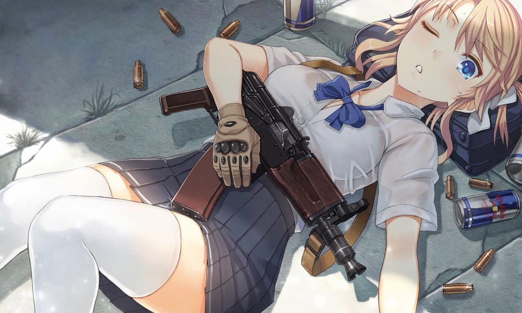 手套,动漫,红牛,枪,女孩,bishoujo,武器,AKS-74U,日语