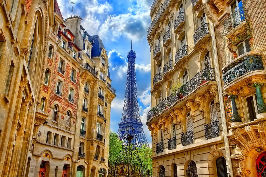 街,塔,法国,巴黎,家,天空,云