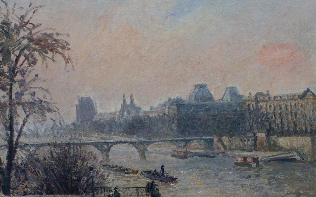 壁纸卡米耶·毕沙罗,河,塞纳河和卢浮宫,巴黎,桥,城市景观,图片