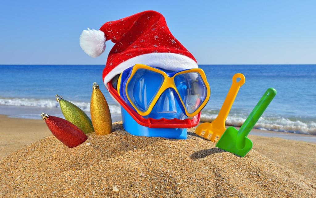 壁纸眼镜,假期,玩具,圣诞节,帽,桶,沙滩,沙,海,新年,新年,海洋,...