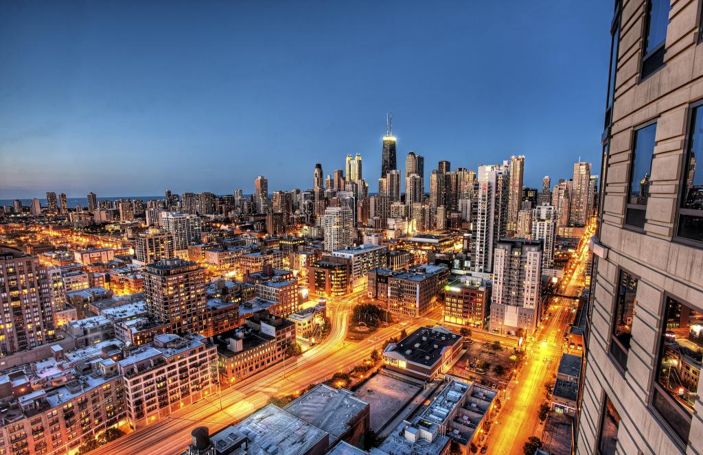 芝加哥,摩天大楼,家,芝加哥,伊利诺伊州,摩天大楼,摘录,城市,晚上,伊尔,建筑,美国